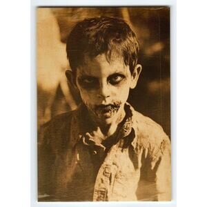 Vintage Photochrome Halloween Postcard Featuring Creepy Zombie Boy 5.5x4